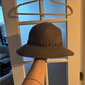 C.C Wide-Brim Felt Hat with Geometric Band - Brown